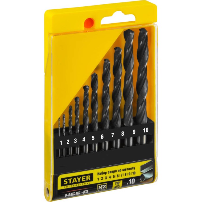 Набор сверл по металлу STAYER HSS-R класс В Professional 29602-H10, 10 шт, быстрорежущая сталь P6M5