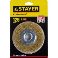 Щетка дисковая для УШМ STAYER Professional 35122-125, Щетка дисковая для УШМ , 125 мм, витая стальная латунированная проволока 0 мм
