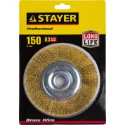 Щетка дисковая для УШМ STAYER Professional 35122-150, Щетка дисковая для УШМ , 150 мм, витая стальная латунированная проволока 0 мм