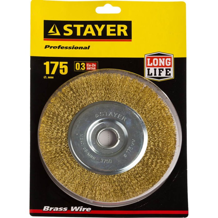 Щетка дисковая для УШМ STAYER Professional 35122-175, Щетка дисковая для УШМ , 175 мм, витая стальная латунированная проволока 0 мм