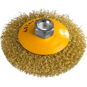 Коническая щетка-крацовка для УШМ STAYER Professional 35133-100, Коническая щетка-крацовка для УШМ , 100 мм, витая стальная латунированная проволока 0 мм