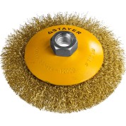 Коническая щетка-крацовка для УШМ STAYER Professional 35133-115, Коническая щетка-крацовка для УШМ , 115 мм, витая стальная латунированная проволока 0 мм