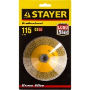 Коническая щетка-крацовка для УШМ STAYER Professional 35133-115, Коническая щетка-крацовка для УШМ , 115 мм, витая стальная латунированная проволока 0 мм