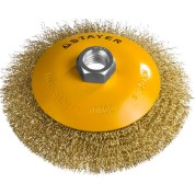 Коническая щетка-крацовка для УШМ STAYER Professional 35133-125, Коническая щетка-крацовка для УШМ , 125 мм, витая стальная латунированная проволока 0 мм