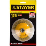 Коническая щетка-крацовка для УШМ STAYER Professional 35133-125, Коническая щетка-крацовка для УШМ , 125 мм, витая стальная латунированная проволока 0 мм