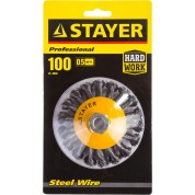 Коническая щетка-крацовка для УШМ STAYER Professional 35135-100, Коническая щетка-крацовка для УШМ , 100 мм, жгутированная стальная проволока 0 мм
