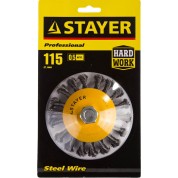 Коническая щетка-крацовка для УШМ STAYER Professional 35135-115, Коническая щетка-крацовка для УШМ , 115 мм, жгутированная стальная проволока 0 мм