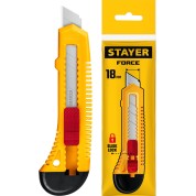 Нож упрочненный из АБС пластика со сдвижным фиксатором STAYER FORCE 0911, 18 мм