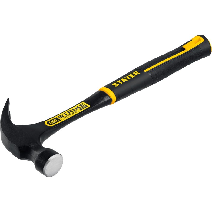 Цельнометаллический столярный молоток-гвоздодёр STAYER Strike 2025-450, Цельнометаллический столярный молоток-гвоздодёр Professional , 450 г