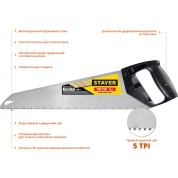 Ударопрочная ножовка STAYER TopCut 15061-40, Ударопрочная ножовка , 400 мм