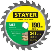 Пильный диск по дереву STAYER Fast 3680-190 3680-190-20-24, Пильный диск по дереву быстрый рез -20-24, 190 x 20/16 мм, 24Т