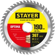 Пильный диск по дереву STAYER Optima 3681-190 3681-190-30-36, Пильный диск по дереву оптимальный рез -30-36, 190 x 30/20 мм, 36Т