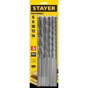 Набор сверл спиральных по дереву STAYER Maxdrill 2943-300 2943-300-H5, Набор сверл спиральных по дереву -H5, 5 шт: 6-8-10-12-14 х 300 мм