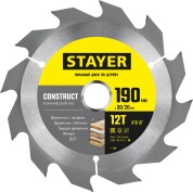Пильный диск по дереву STAYER Construct 3683-190 3683-190-30-12, Пильный диск по дереву технический рез -30-12, 190 x 30/20 мм, 12Т