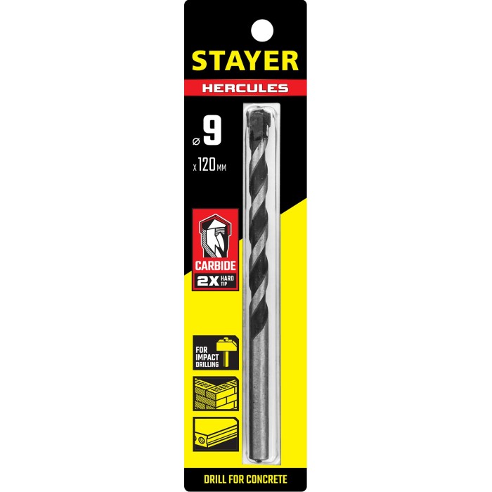 Cверло по бетону STAYER Hercules 2915-120 2915-120-09, Cверло по бетону Professional -09, 9 x 120 мм