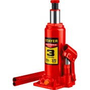 Бутылочный гидравлический домкрат STAYER RED 43160-3, Бутылочный гидравлический домкрат FORCE Professional , 3 т, 194 - 372 мм