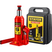 Бутылочный гидравлический домкрат STAYER RED 43160-5 43160-5-K, Бутылочный гидравлический домкрат FORCE в кейсе Professional -K, 5 т, 216 - 413 мм