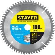 Пильный диск по алюминию STAYER Multi 3685-190 3685-190-30-64, Пильный диск по алюминию Material супер чистый рез -30-64, 190 х 30/20 мм, 64Т