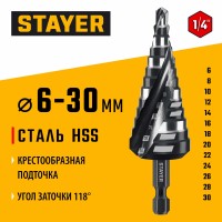 Сверло ступенчатое STAYER 29661-6-30-13 29661-6, Сверло ступенчатое , Pro-Max 6-30мм, 13 ступеней