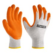 Противоскользящие STAYER ULTRA S-M х/б перчатки с рельефным латексным покрытием 11403-S