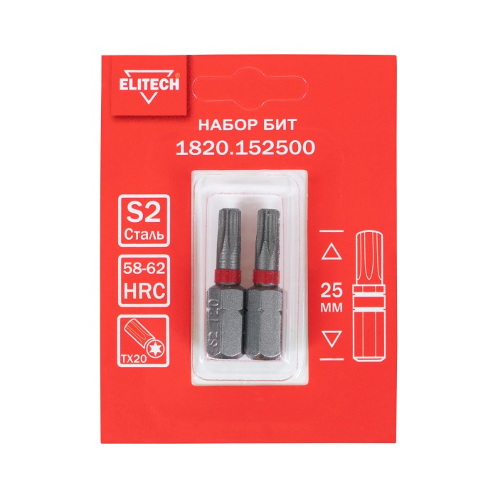 Биты ELITECH TORX20 25мм 2шт 1820.152500 Биты ELITECH TORX20 25мм 2шт 1820.152500