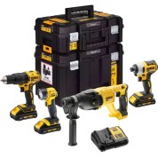 Набор аккумуляторный DEWALT DCK440L3T, 18 В: дрель-шуруповерт DCD778 + шуруповерт DCF887 + перфоратор DCH033 + фонарь DCL040, с 3 АКБ 3 Ач и ЗУ, в 2 кейсах TSTAK