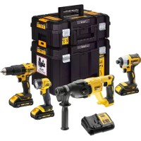 Набор аккумуляторный DEWALT DCK440L3T, 18 В: дрель-шуруповерт DCD778 + шуруповерт DCF887 + перфоратор DCH033 + фонарь DCL040, с 3 АКБ 3 Ач и ЗУ, в 2 кейсах TSTAK