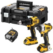 Набор аккумуляторный DeWALT T DCK2062D2T, 18 В: дрель-шуруповерт DCD709 + шуруповерт DCF809, с 2 АКБ 2 Ач и ЗУ, в кейсе TSTAK