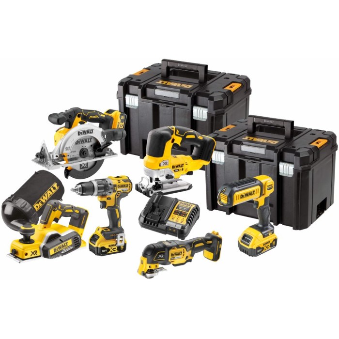 Набор аккумуляторный DEWALT DCK667P3T: дрель + пила + лобзик + рубанок + реноватор + фонарь, с 3 АКБ 5 Ач и ЗУ, в 2 кейсах TSTAK