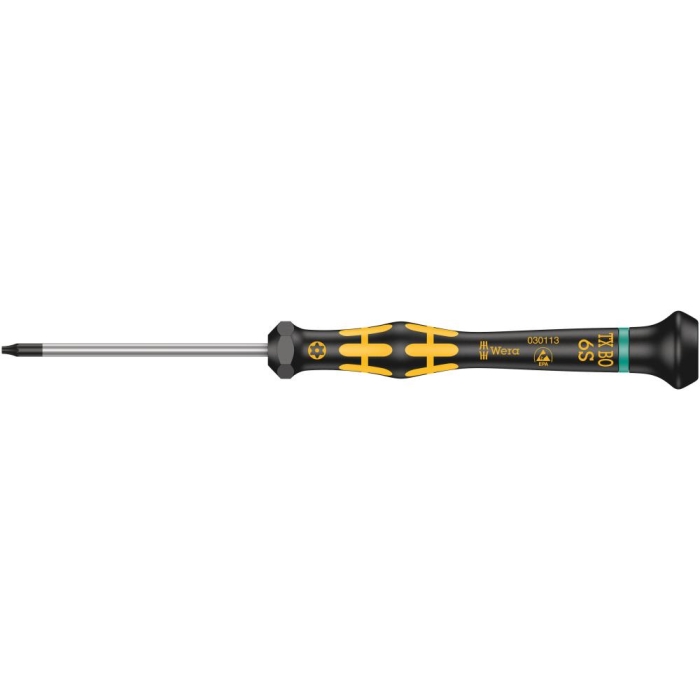 Отвёртка WERA 1567 TORX BO ESD Kraftform Micro антистатическая прецизионная TX 6 H x 60 мм с отверстием под штифт 030113