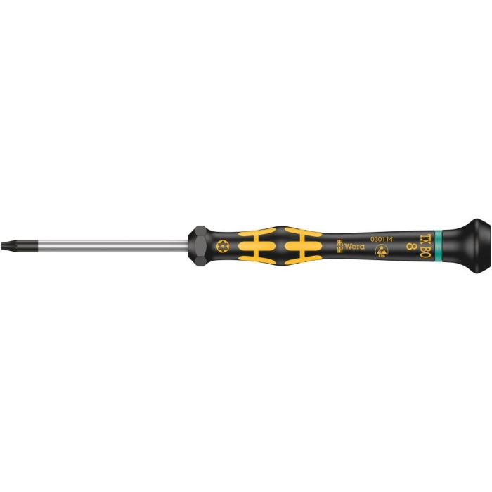 Отвёртка WERA 1567 TORX BO ESD Kraftform Micro антистатическая прецизионная TX 8 H x 60 мм с отверстием под штифт 030114