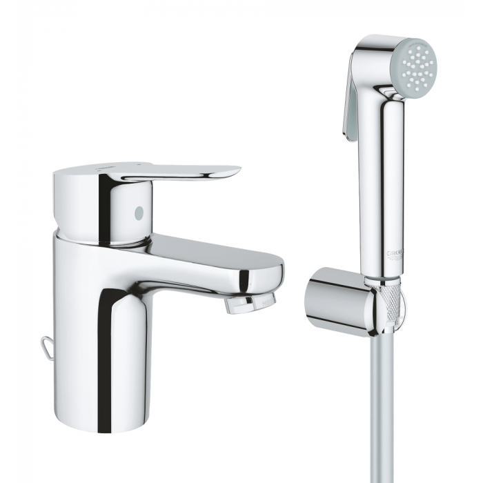 Смеситель для раковины GROHE BauEdge с цепочкой и гигиеническим душем, S-Size, хром 