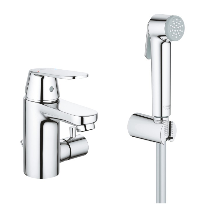 Смеситель для раковины GROHE Eurosmart Cosmopolitan с цепочкой и гигиеническим душем, S-Size, хром 