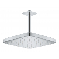 Верхний душ GROHE Tempesta CUBE 250, квадратный (низ-хром, верх-белый) + Душевой кронштейн потолочный 142 мм, хром 