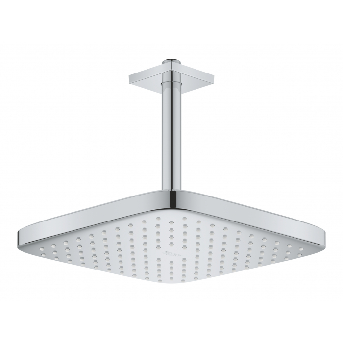 Верхний душ GROHE Tempesta CUBE 250, квадратный (низ-хром, верх-белый) + Душевой кронштейн потолочный 142 мм, хром 