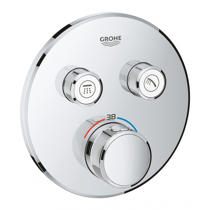 Внешняя часть термостата для ванны и душа GROHE Grohtherm SmartControl на 2 потребителя, круглая, хром 