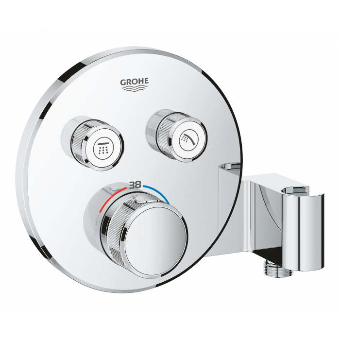 Внешняя часть термостата для ванны и душа GROHE Grohtherm SmartControl на 2 потребителя, круглая, с держателем ручного душа, хром 