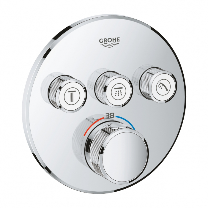 Внешняя часть термостата для ванны и душа GROHE Grohtherm SmartControl на 3 потребителя, круглая, хром 