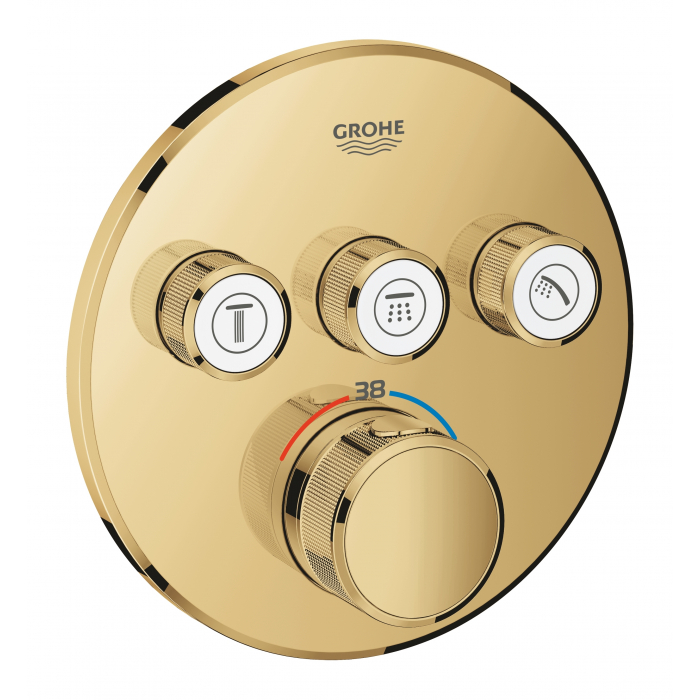 Внешняя часть термостата для ванны и душа GROHE Grohtherm SmartControl на 3 потребителя, круглая, холодный рассвет глянец (29121GL0)