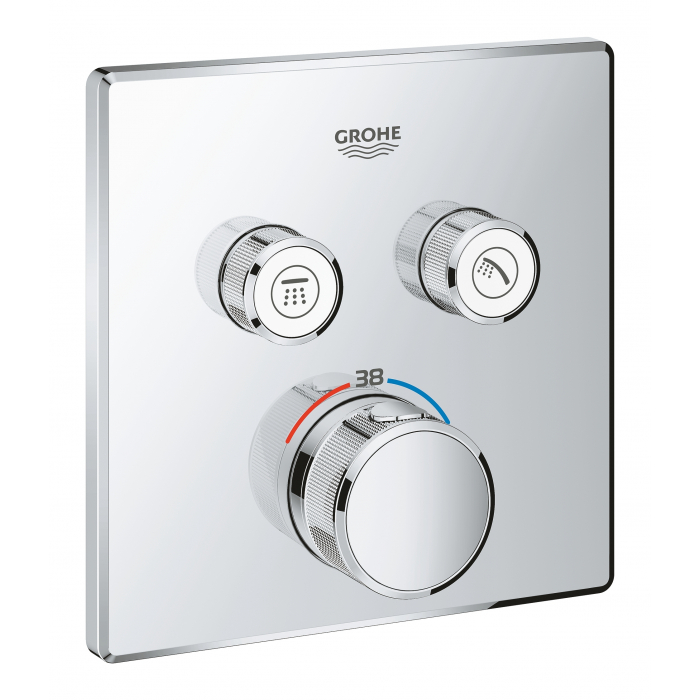 Внешняя часть термостата для ванны и душа GROHE Grohtherm SmartControl на 2 потребителя, квадратная, хром 