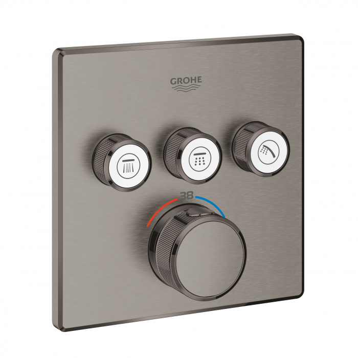 Внешняя часть термостата для ванны и душа GROHE Grohtherm SmartControl на 3 потребителя, квадратная, темный графит матовый 