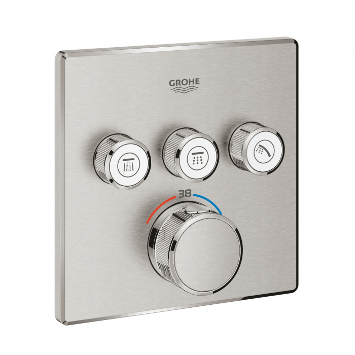Внешняя часть термостата для ванны и душа GROHE Grohtherm SmartControl на 3 потребителя, квадратная, суперсталь 