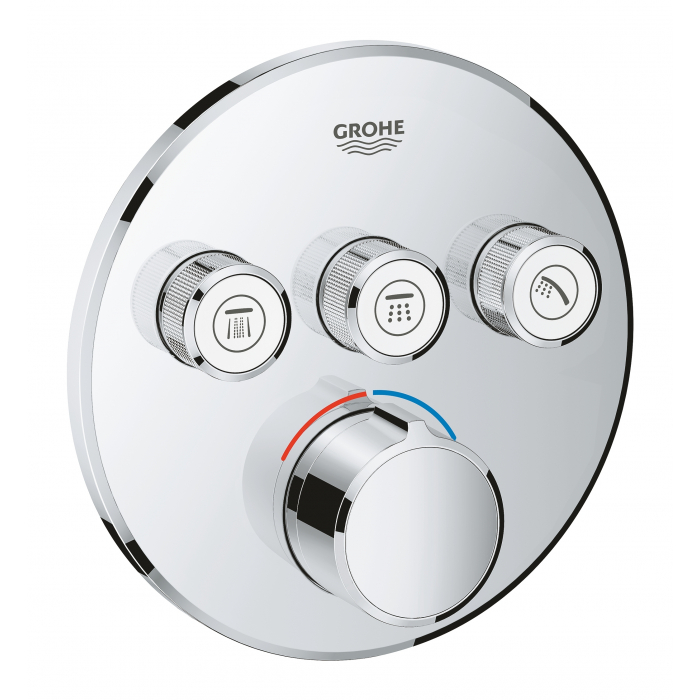 Внешняя часть смесителя для ванны и душа GROHE SmartControl круглая, на 3 потребителя, хром 