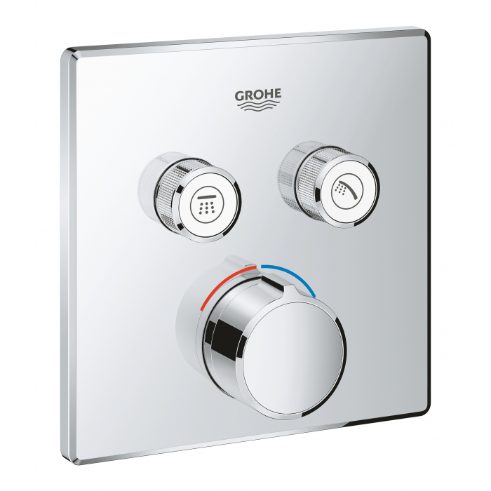 Внешняя часть смесителя для ванны и душа GROHE SmartControl квадратная, на 2 потребителя, хром 