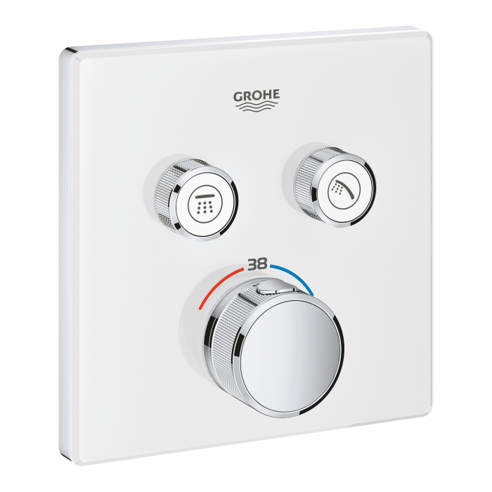 Внешняя часть термостата для ванны и душа GROHE Grohtherm SmartControl на 2 потребителя, квадратная, белая луна 