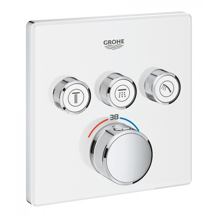Внешняя часть термостата для ванны и душа GROHE Grohtherm SmartControl на 3 потребителя, квадратная, белая луна 