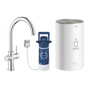Комплект для кухни GROHE Red Duo с C-образным смесителем, бойлером M-Size и фильтром, хром 
