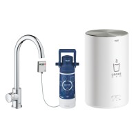 Комплект для кухни GROHE Red Mono с C-образным вентилем, бойлером M-Size и фильтром, хром 