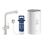 Комплект для кухни GROHE Red Duo с L-образным смесителем, бойлером M-Size и фильтром, суперсталь (30327DC1)