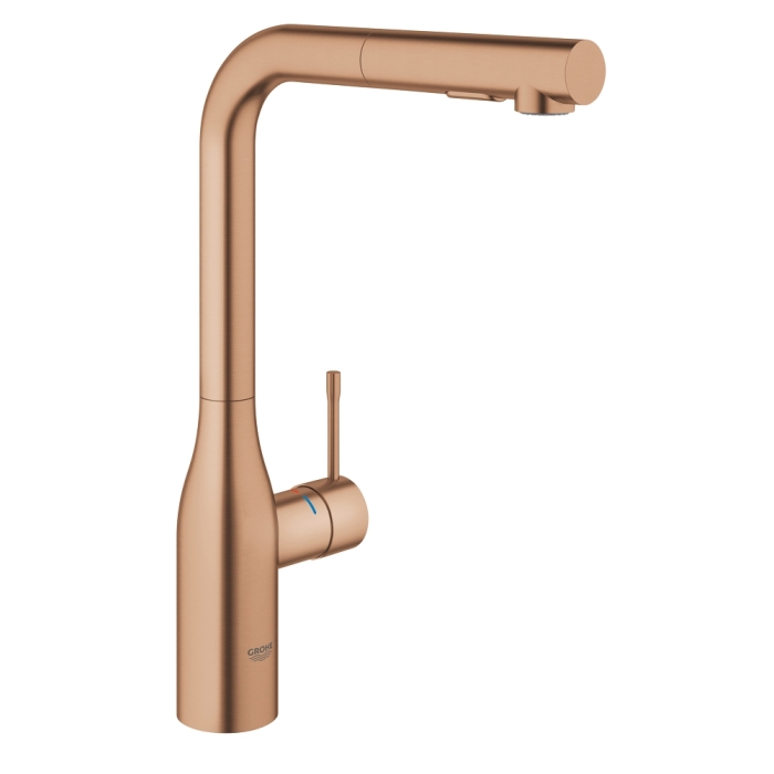 Смеситель для кухонной мойки GROHE Essence с вытяжным изливом 2jet, теплый закат матовый (30504DL0)